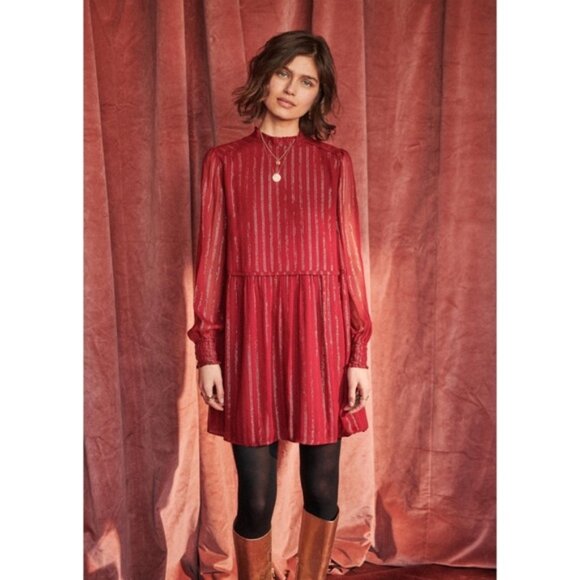 Sezane Odile Silk Metallic Stripe Mini Dress - Picture 2 of 11